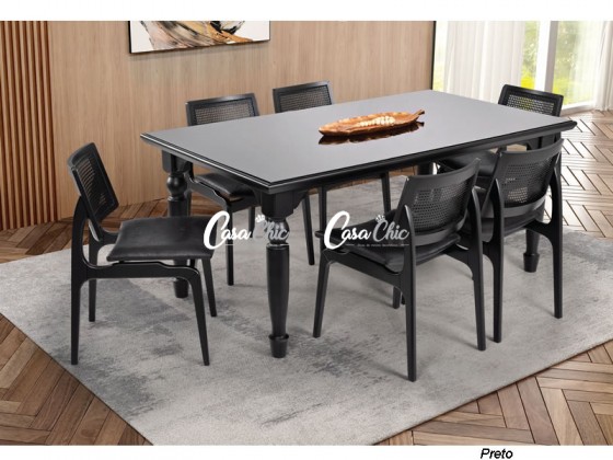 Conjunto Mesa de Jantar Maraisa Olivia com 06 Cadeiras com Encosto em Tela 1.80 x 1.00 Retangular